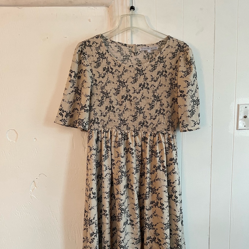 Cream and navy floral midi dress